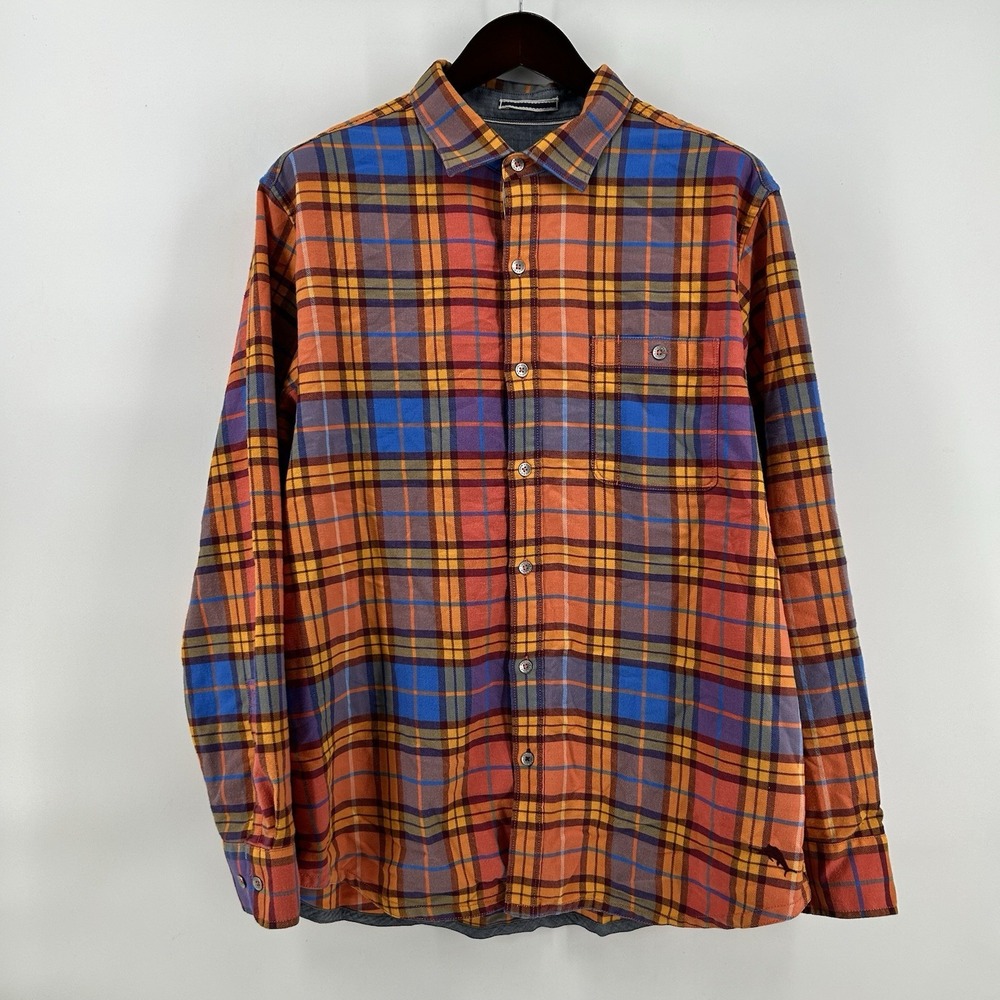Tommy Bahama Canyon Beach Flannel Mens XL Orange Blue Plaid Stretch Tencel Cabin